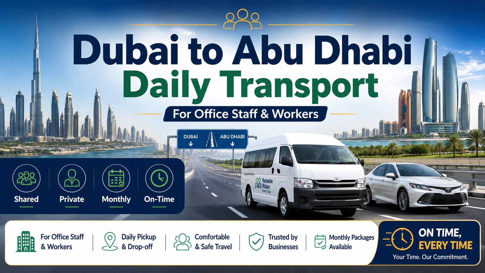 Dubai to Abu Dhabi daily transport for office staff and workers