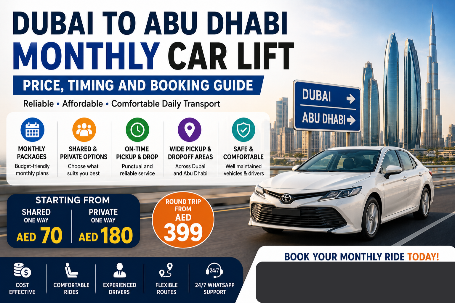 Dubai to Abu Dhabi monthly car lift — price, timing and booking guide